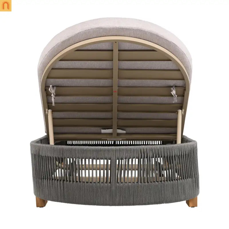 Chaise Lounge Acacia Wood Rope Teak Gray Adjustable Beige Cushion 79.5in