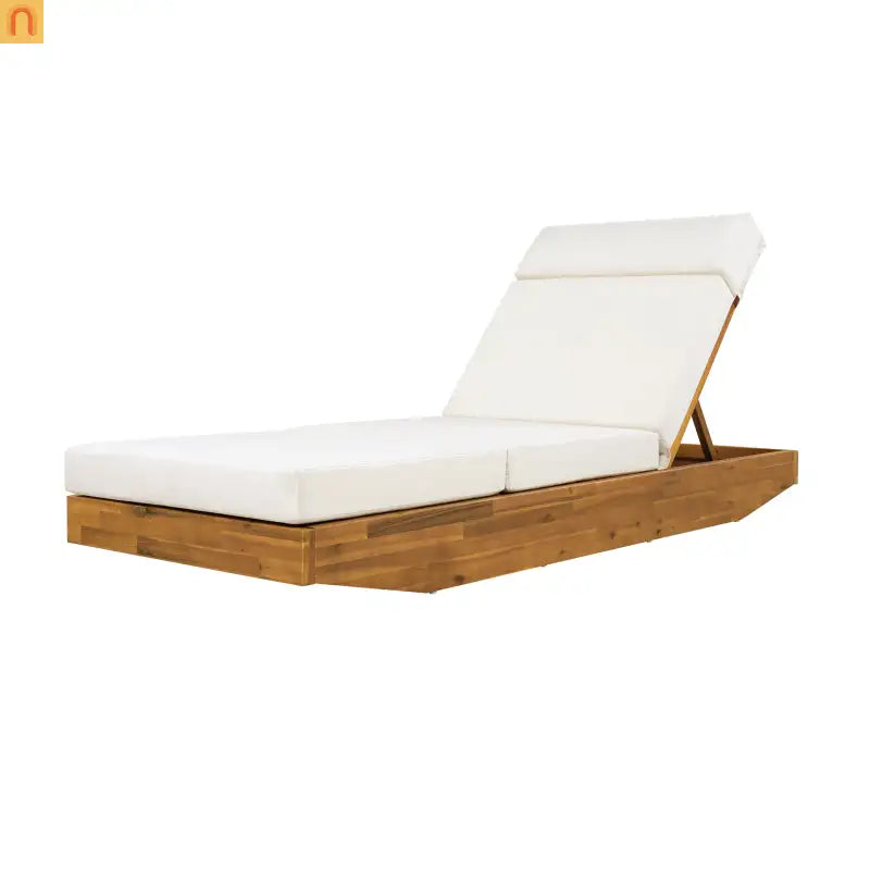 Chaise Lounge Acacia Wood Teak Cream Cushion Headrest 300 LB Foldable