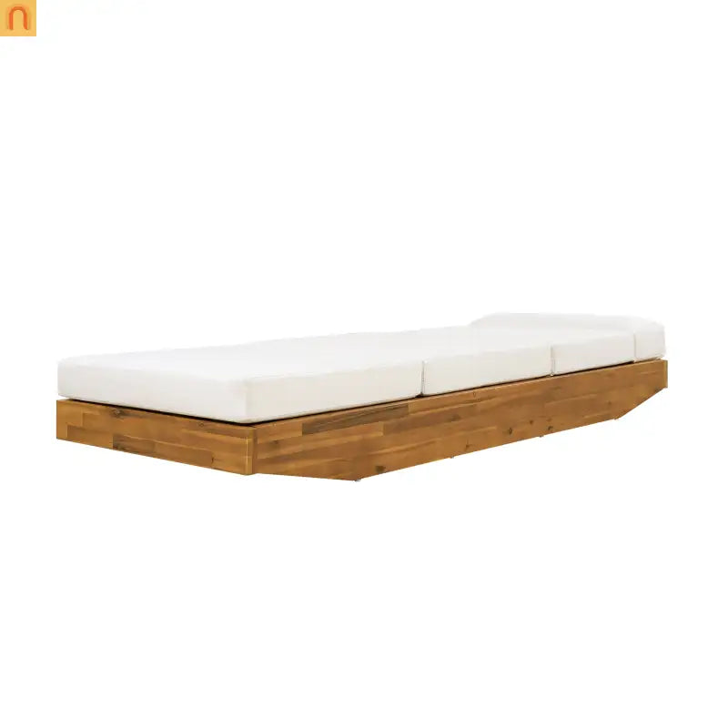 Chaise Lounge Acacia Wood Teak Cream Cushion Headrest 300 LB Foldable