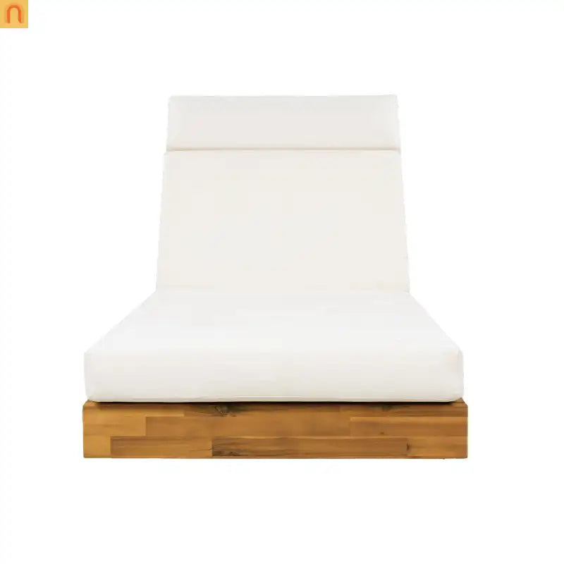 Chaise Lounge Acacia Wood Teak Cream Cushion Headrest 300 LB Foldable