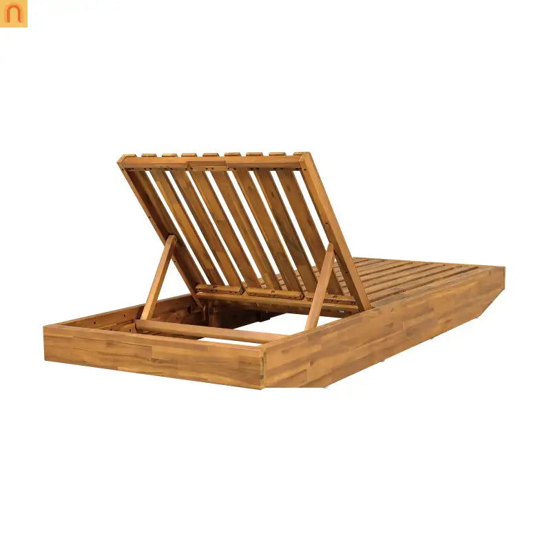 Chaise Lounge Acacia Wood Teak Cream Cushion Headrest 300 LB Foldable