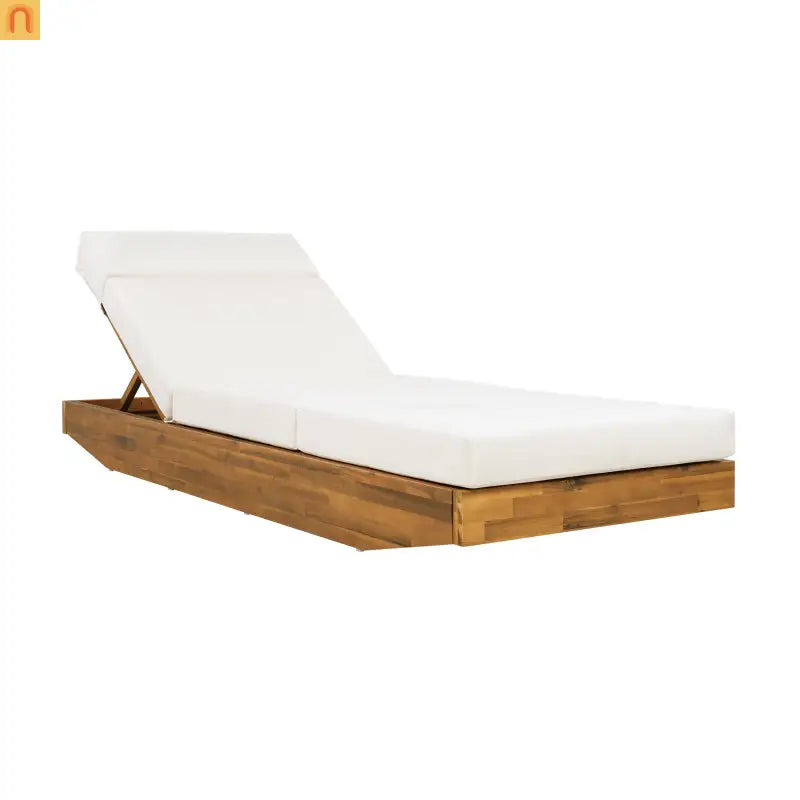 Chaise Lounge Acacia Wood Teak Cream Cushion Headrest 300 LB Foldable