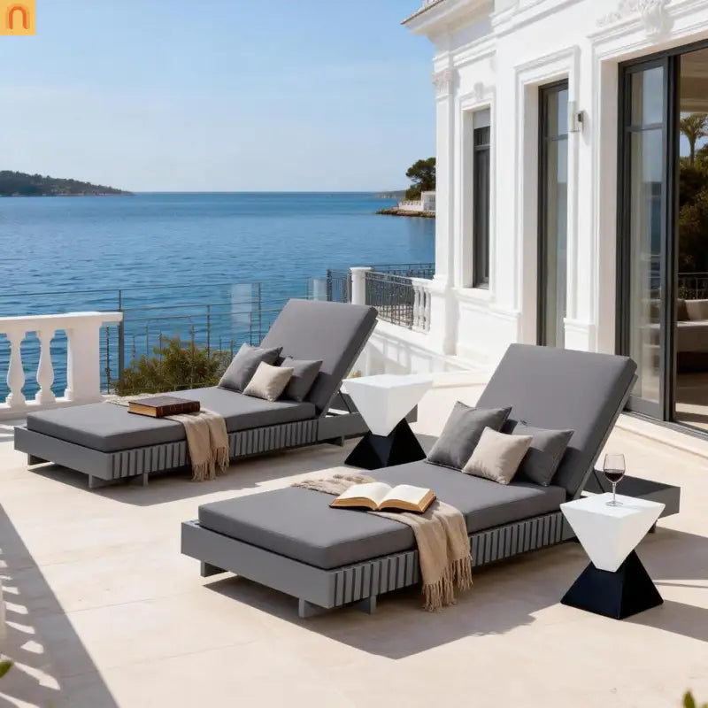 Chaise Lounge Acacia Wood Dark Gray Cushion 6 Position 400 LB 3-Fold