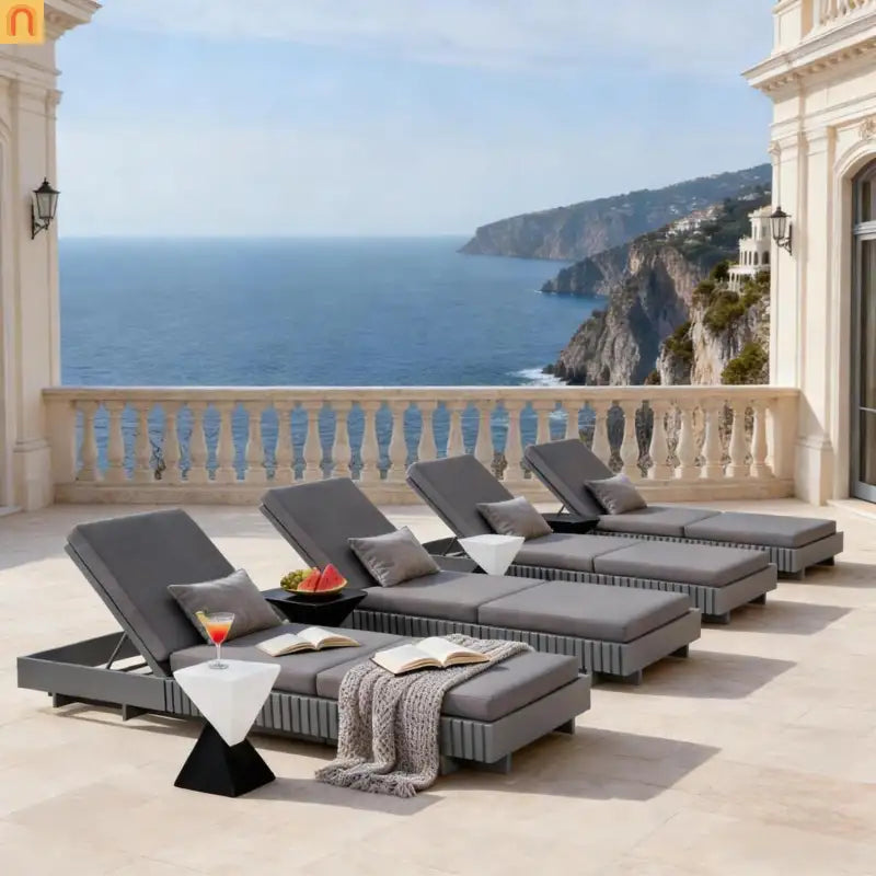 Chaise Lounge Acacia Wood Dark Gray Cushion 6 Position 400 LB 3-Fold