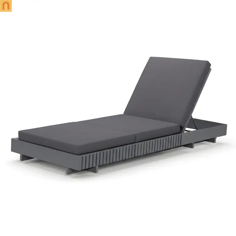 Chaise Lounge Acacia Wood Dark Gray Cushion 6 Position 400 LB 3-Fold