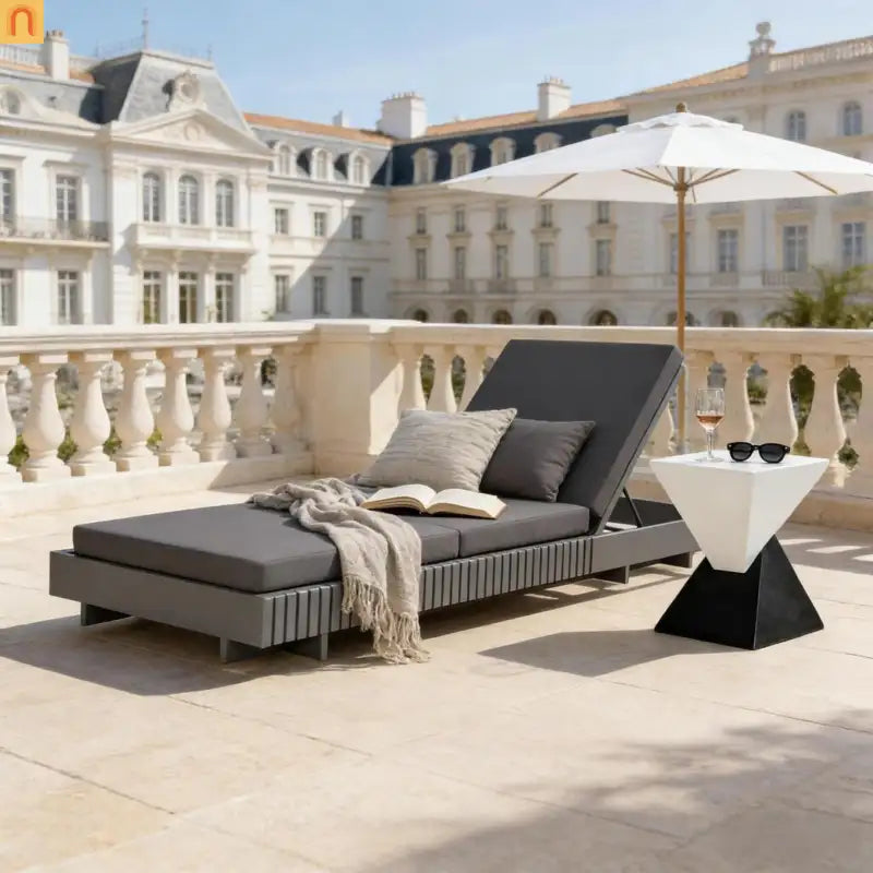 Chaise Lounge Acacia Wood Dark Gray Cushion 6 Position 400 LB 3-Fold