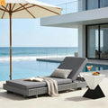 Chaise Lounge Acacia Wood Dark Gray Cushion 6 Position 400 LB