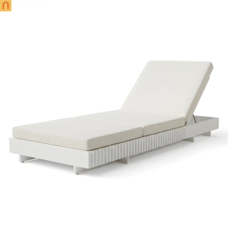 Chaise Lounge Acacia Wood White Cushion 6 Position 400 LB 3-Fold