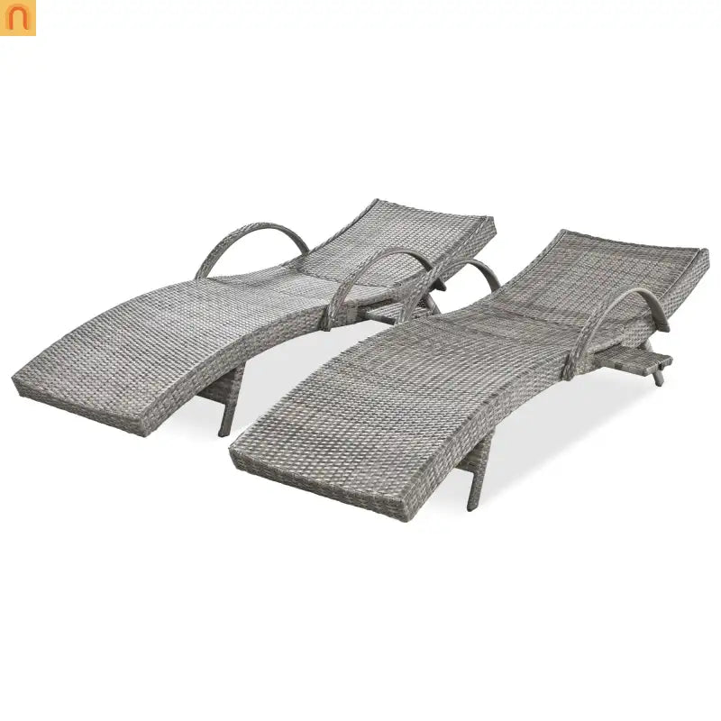 Chaise Lounge Wicker Steel Gray Wave Design Pull-Out Table 5 Position Set 2
