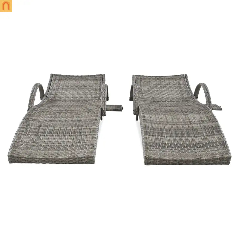 Chaise Lounge Wicker Steel Gray Wave Design Pull-Out Table 5 Position Set 2