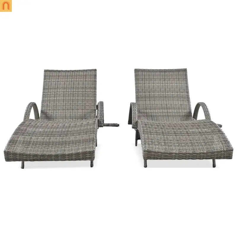 Chaise Lounge Wicker Steel Gray Wave Design Pull-Out Table 5 Position Set 2