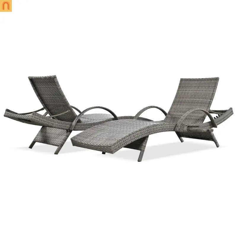 Chaise Lounge Wicker Steel Gray Wave Design Pull-Out Table 5 Position Set 2