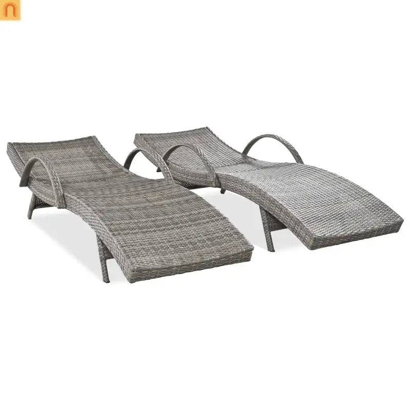 Chaise Lounge Wicker Steel Gray Wave Design Pull-Out Table 5 Position Set 2
