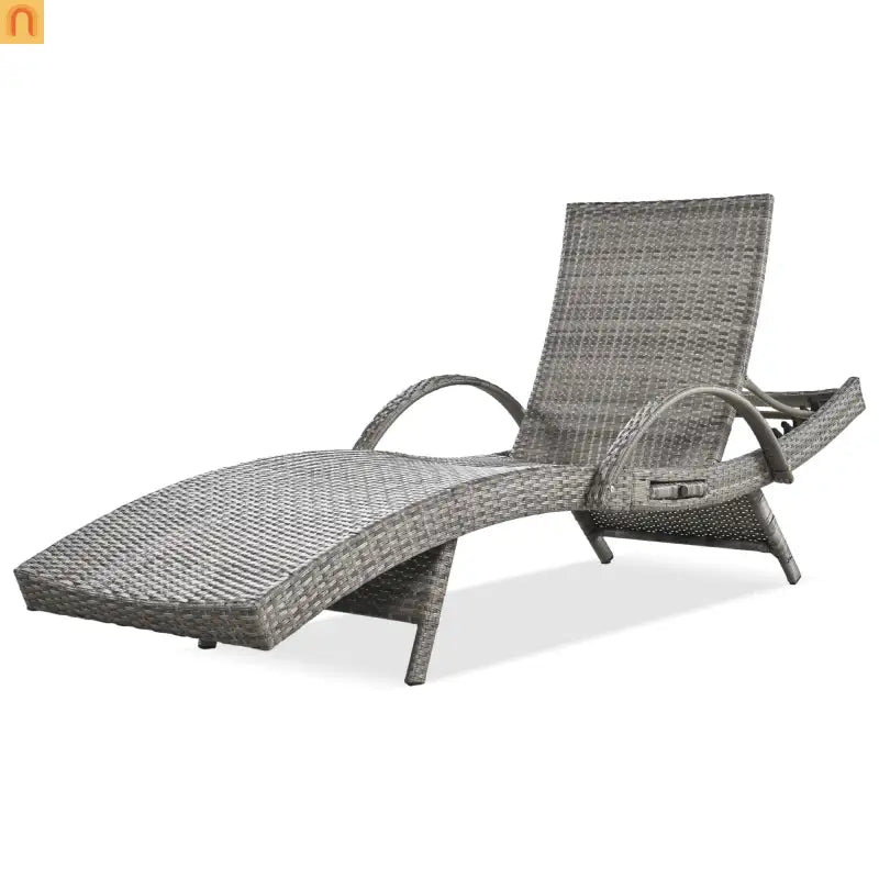 Chaise Lounge Wicker Steel Gray Wave Design Pull-Out Table 5 Position Set 2