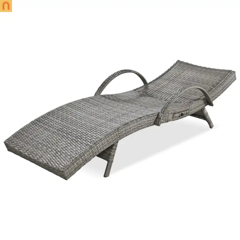 Chaise Lounge Wicker Steel Gray Wave Design Pull-Out Table 5 Position Set 2