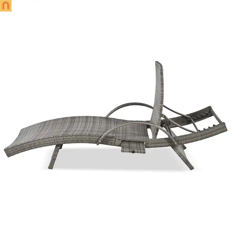 Chaise Lounge Wicker Steel Gray Wave Design Pull-Out Table 5 Position Set 2