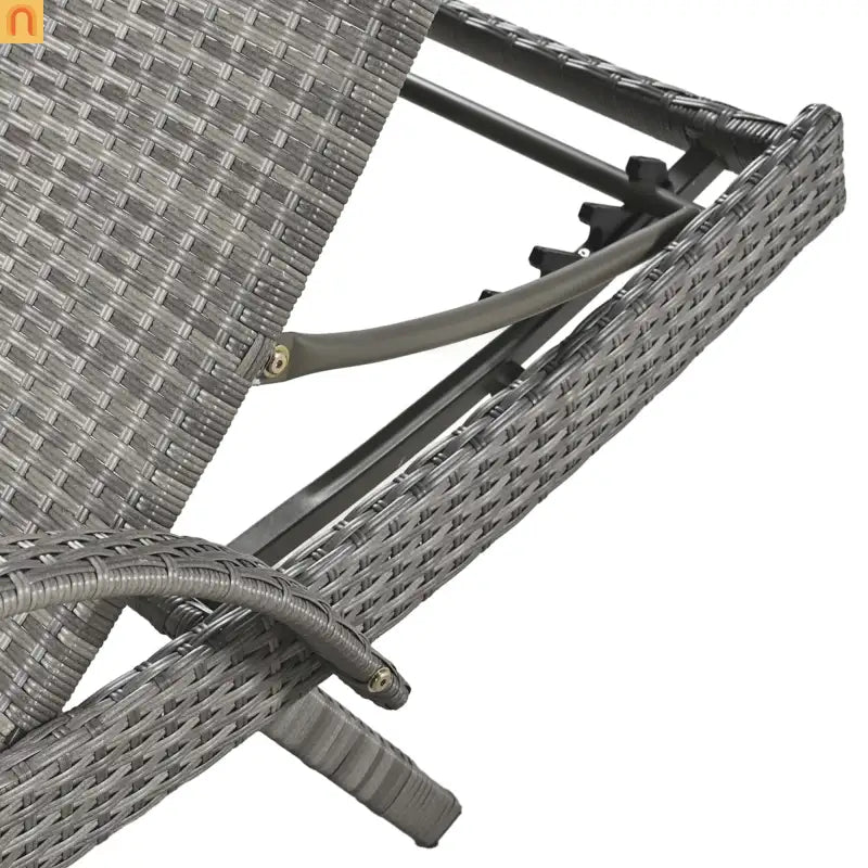 Chaise Lounge Wicker Steel Gray Wave Design Pull-Out Table 5 Position Set 2