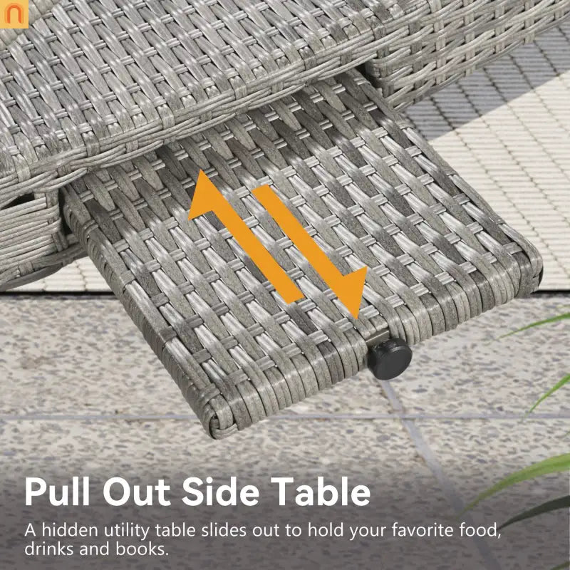 Chaise Lounge Wicker Steel Gray Wave Design Pull-Out Table 5 Position Set 2