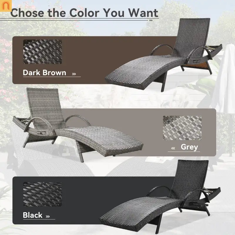 Chaise Lounge Wicker Steel Gray Wave Design Pull-Out Table 5 Position Set 2