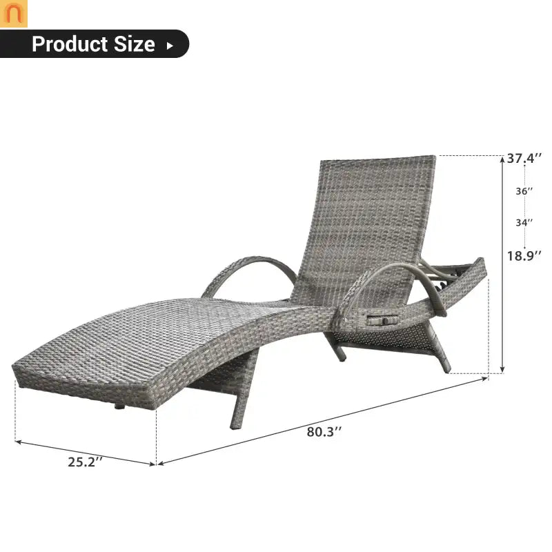 Chaise Lounge Wicker Steel Gray Wave Design Pull-Out Table 5 Position Set 2