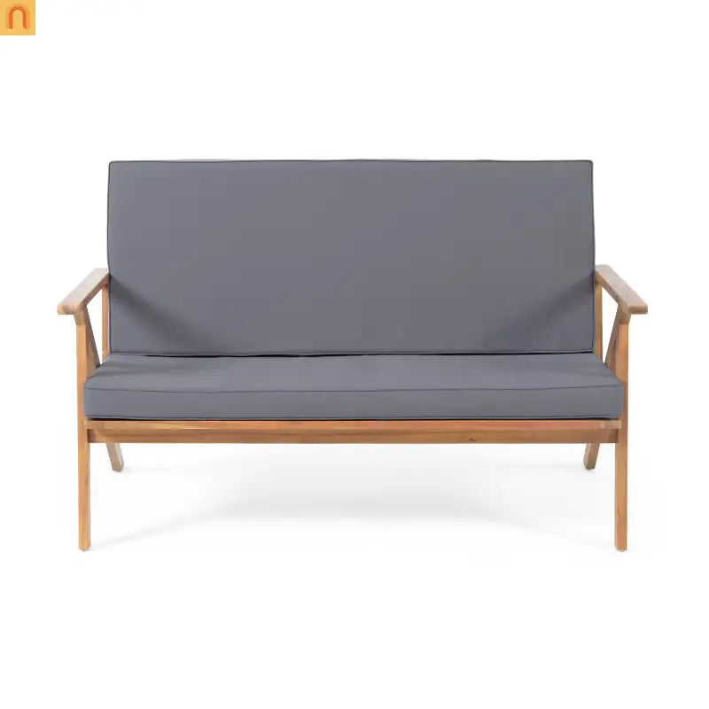 Outdoor Chat Set Acacia Wood Teak Gray Cushions 4-Piece
