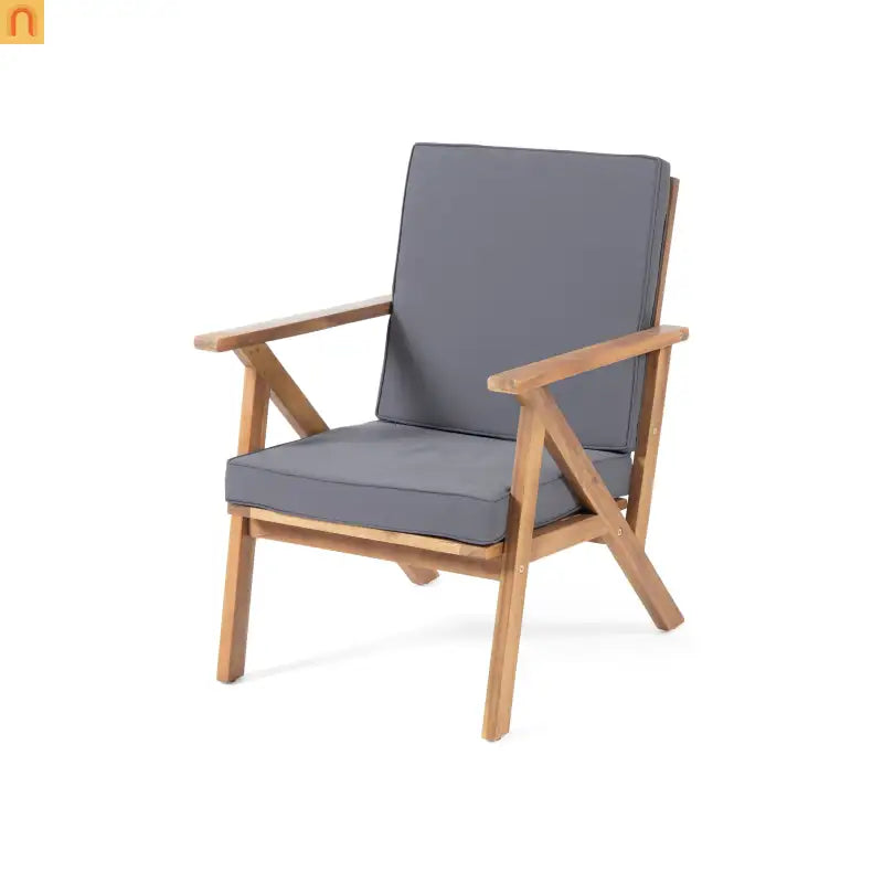 Outdoor Chat Set Acacia Wood Teak Gray Cushions 4-Piece