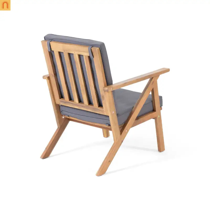 Outdoor Chat Set Acacia Wood Teak Gray Cushions 4-Piece