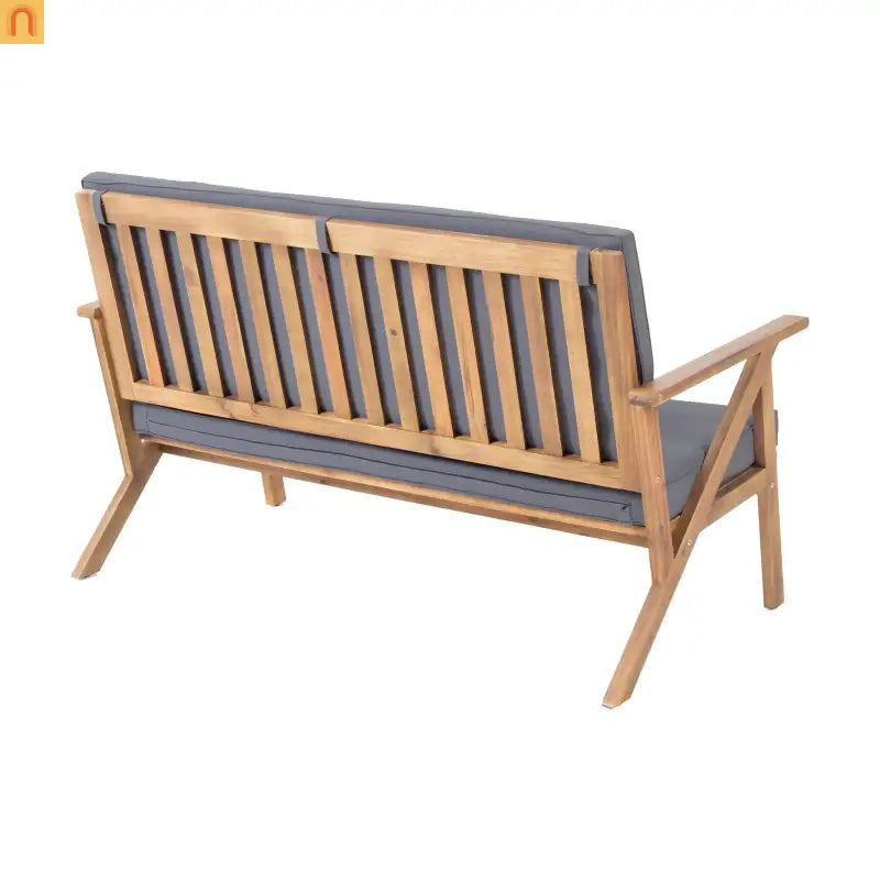 Outdoor Chat Set Acacia Wood Teak Gray Cushions 4-Piece