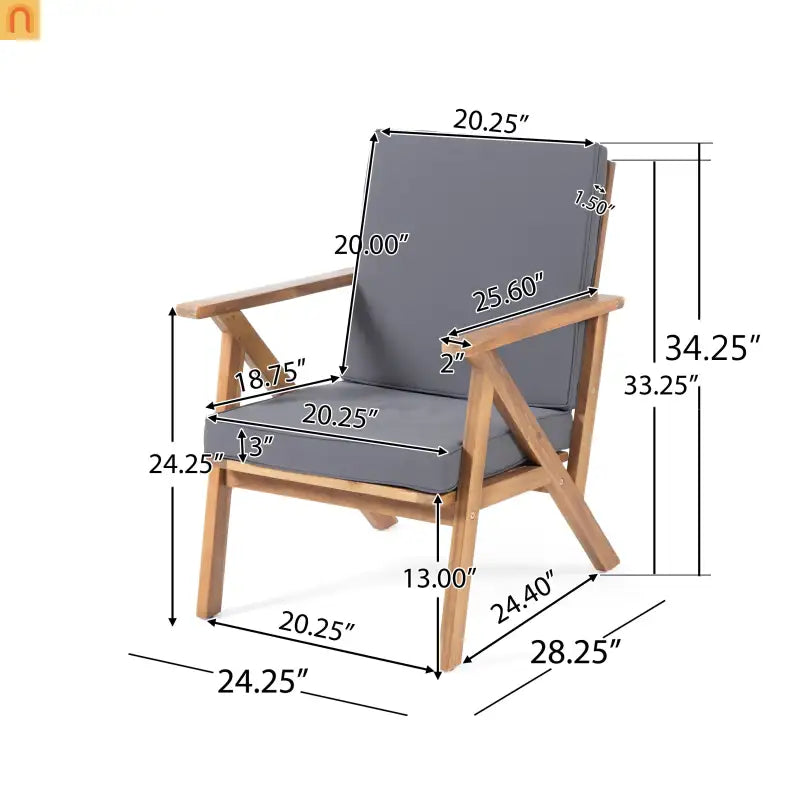 Outdoor Chat Set Acacia Wood Teak Gray Cushions 4-Piece