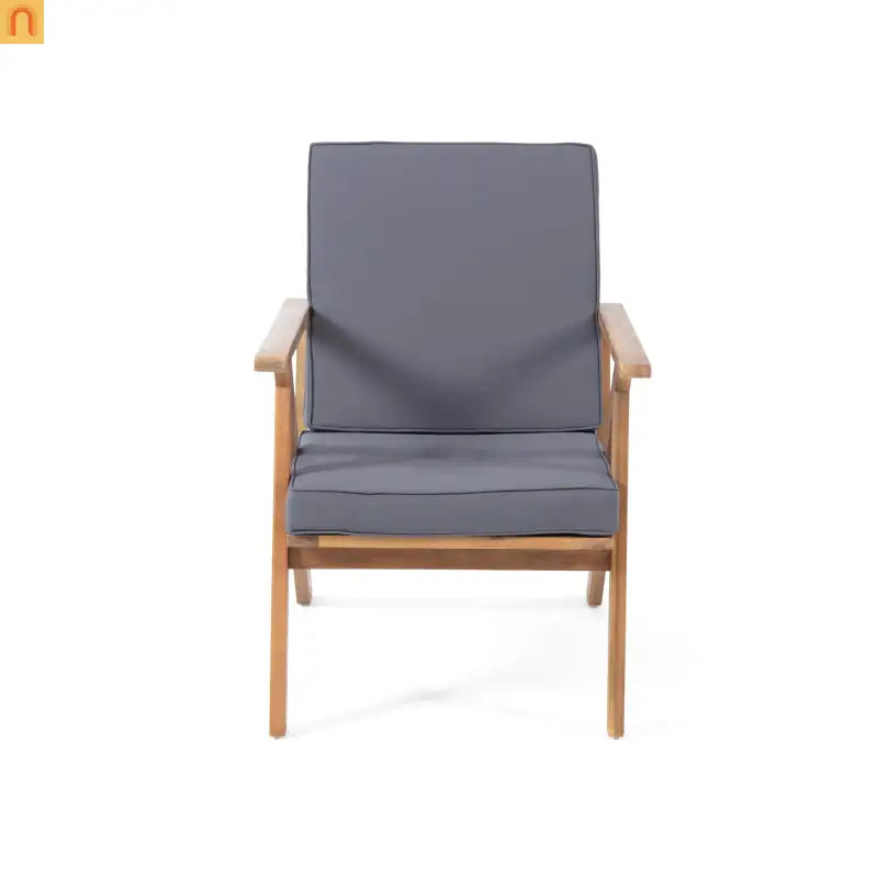 Outdoor Chat Set Acacia Wood Teak Gray Cushions 4-Piece