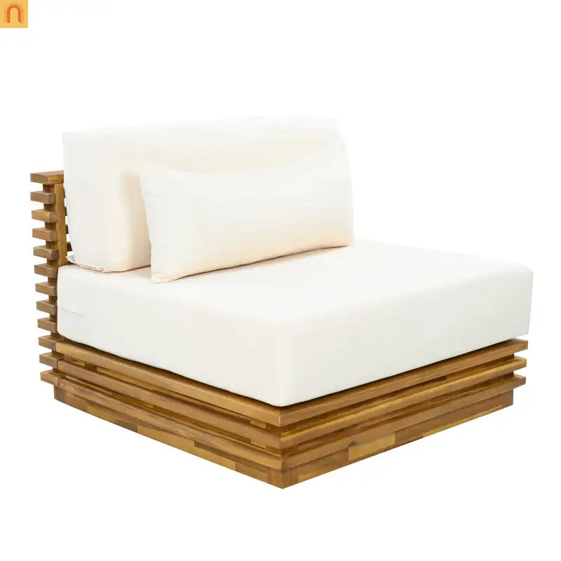 Outdoor Chat Set Acacia Wood Natural Beige Cushions 2 Piece