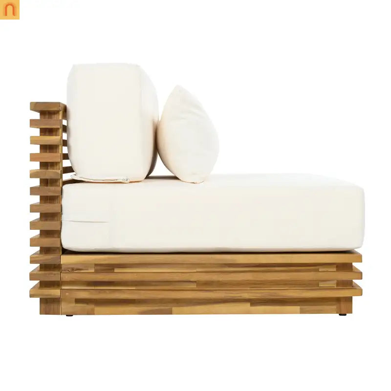 Outdoor Chat Set Acacia Wood Natural Beige Cushions 2 Piece