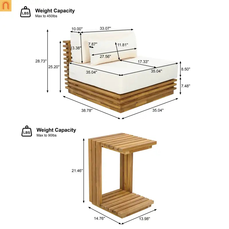 Outdoor Chat Set Acacia Wood Natural Beige Cushions 3 Piece
