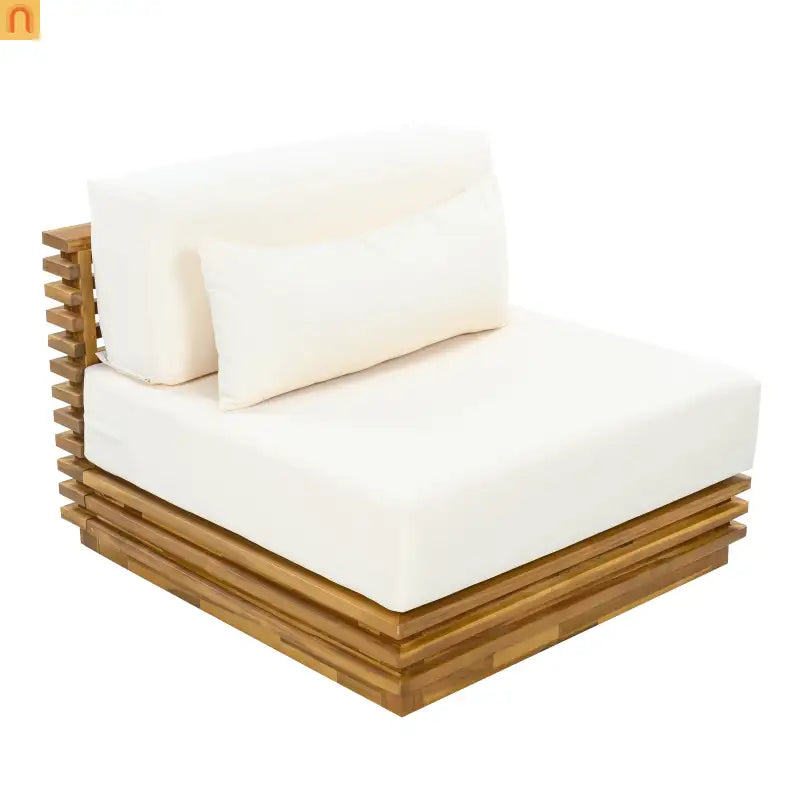Outdoor Chat Set Acacia Wood Natural Beige Cushions 3 Piece