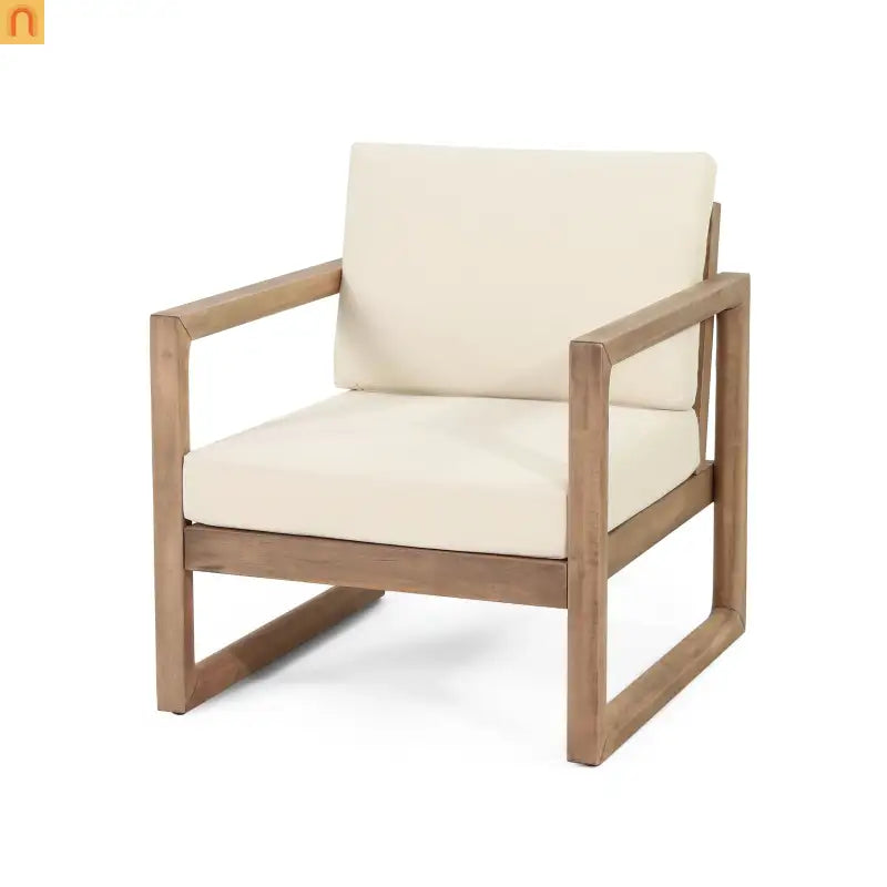 Outdoor Club Chair Acacia Wood Beige Cushion Slat Panel Set of 2