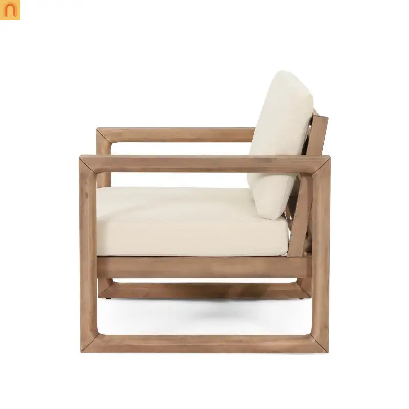Outdoor Club Chair Acacia Wood Beige Cushion Slat Panel Set of 2
