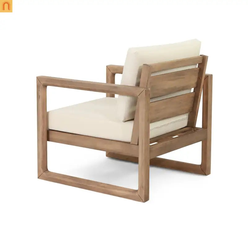 Outdoor Club Chair Acacia Wood Beige Cushion Slat Panel Set of 2