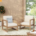 Outdoor Club Chair Acacia Wood Beige Cushion Slat Panel Set of 2