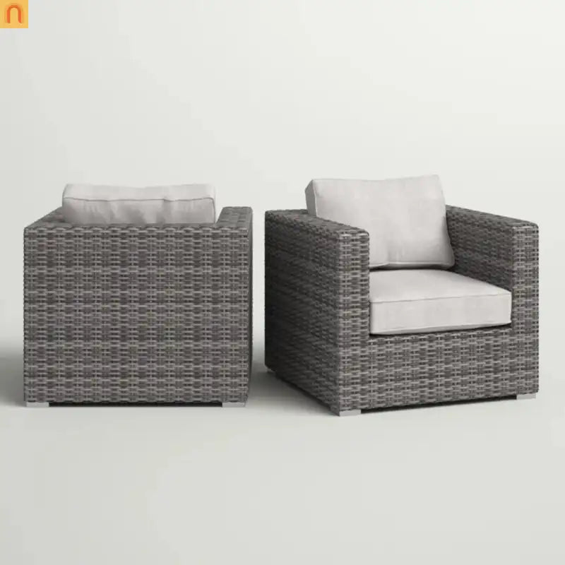 Outdoor Club Chair Set All-Weather Wicker Gray 33in Set of 2