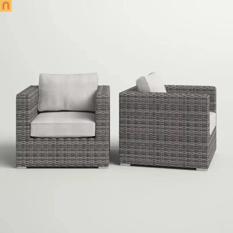 Outdoor Club Chair Set All-Weather Wicker Gray 33in Set of 2