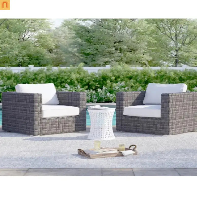 Outdoor Club Chair Set All-Weather Wicker Gray 33in Set of 2