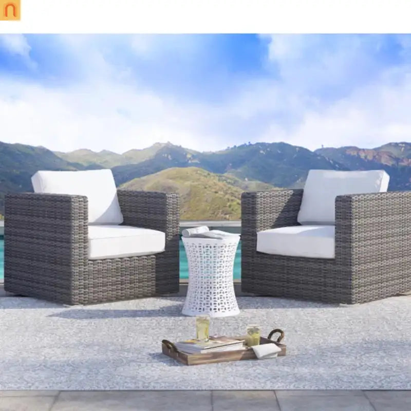 Outdoor Club Chair Set All-Weather Wicker Gray 33in Set of 2
