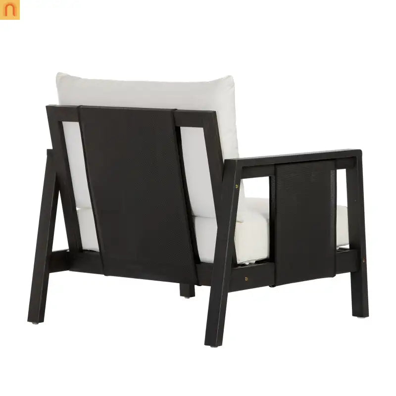 Outdoor Club Chair Acacia Wood Textilene Dark Gray White Cushion