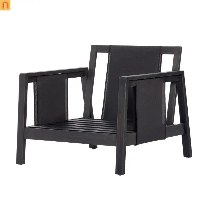 Outdoor Club Chair Acacia Wood Textilene Dark Gray White Cushion