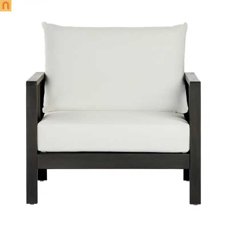 Outdoor Club Chair Acacia Wood Textilene Dark Gray White Cushion