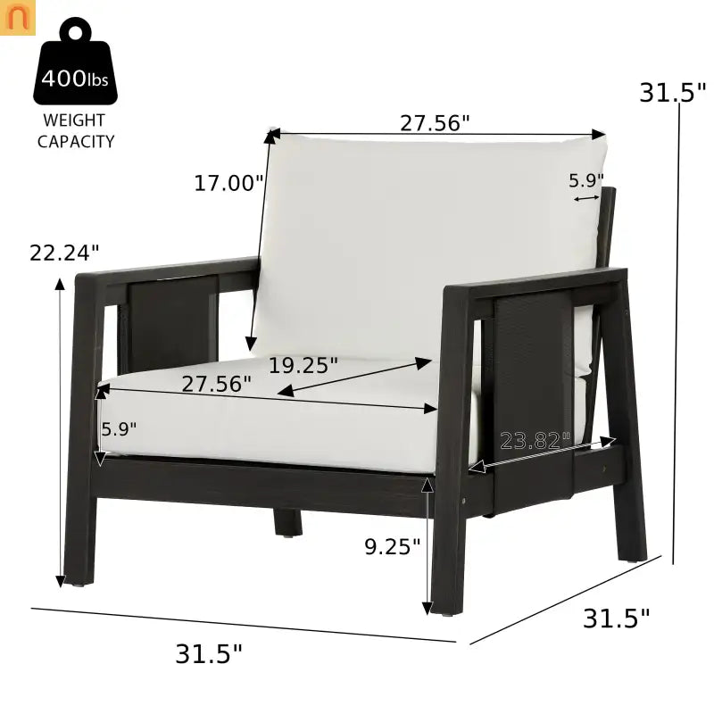 Outdoor Club Chair Acacia Wood Textilene Dark Gray White Cushion