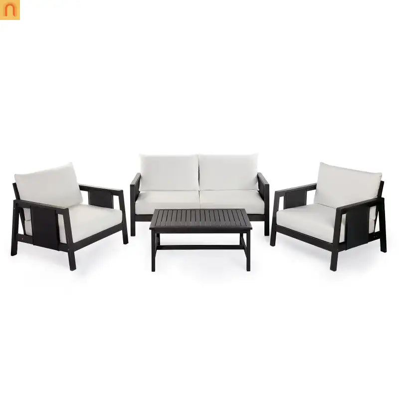 Outdoor Club Chair Acacia Wood Textilene Dark Gray White Cushion