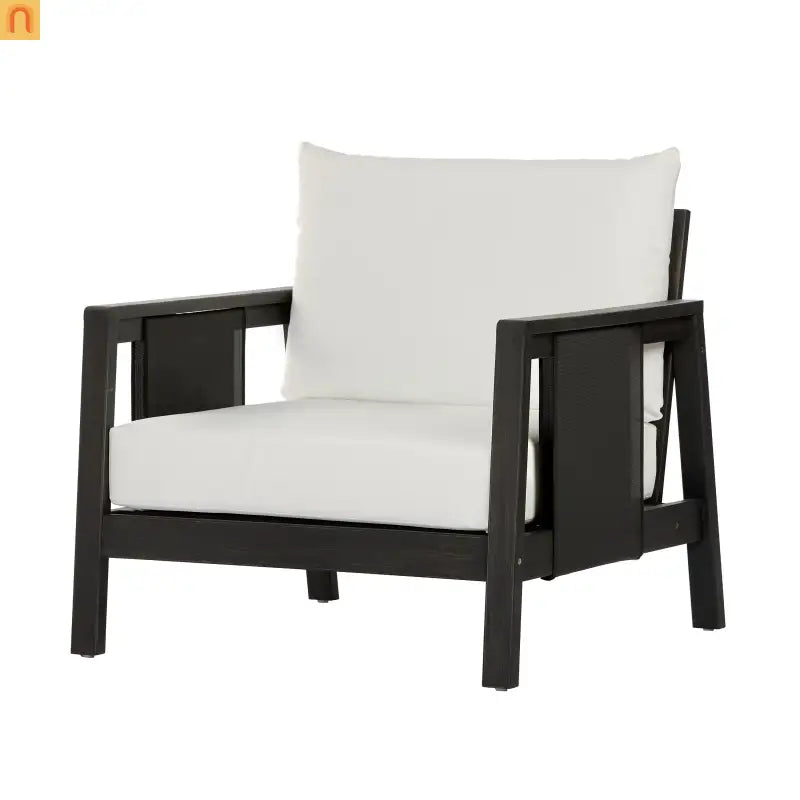 Outdoor Club Chair Acacia Wood Textilene Dark Gray White Cushion