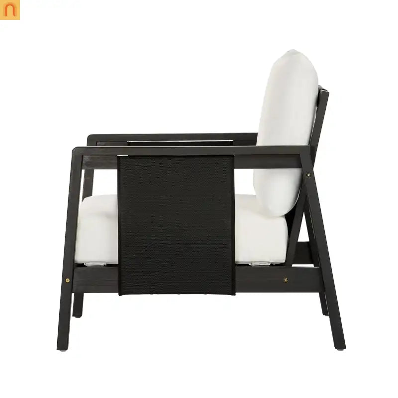 Outdoor Club Chair Acacia Wood Textilene Dark Gray White Cushion