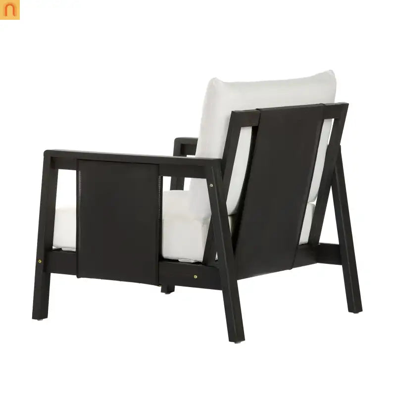 Outdoor Club Chair Acacia Wood Textilene Dark Gray White Cushion